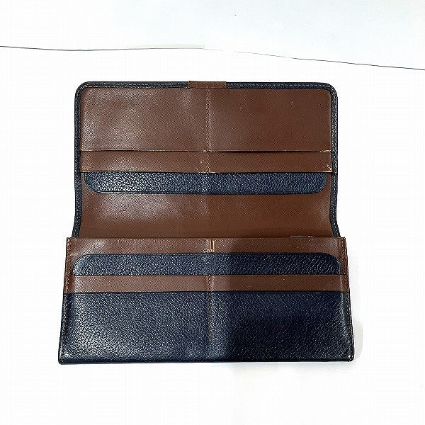 Dunhill Leather Navy Long Wallet in Good Condition