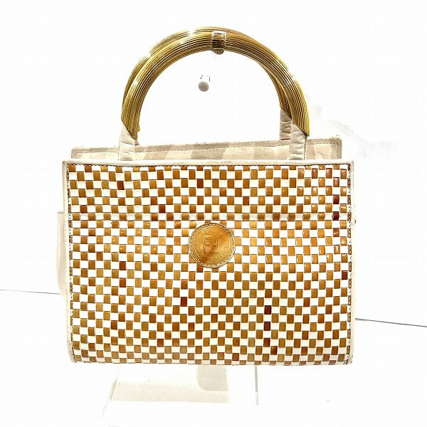 Fendi Leather Nylon Woven Metal Handle Handbag in Fair Condition