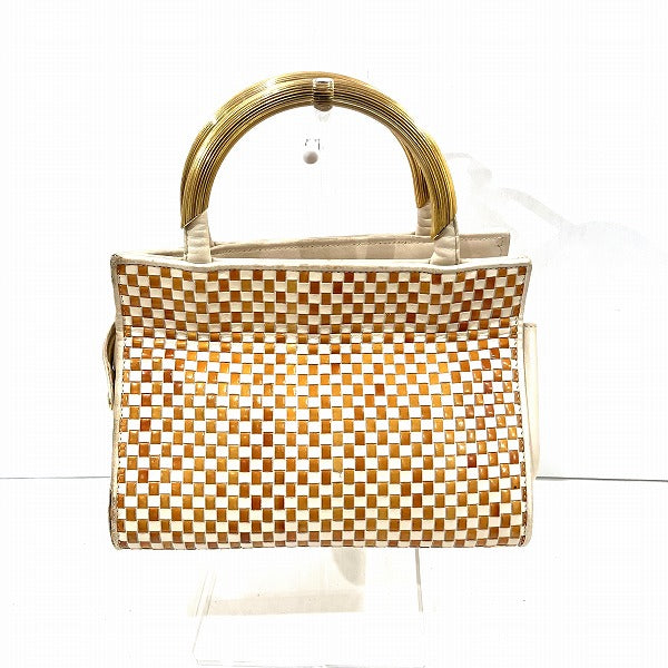 Fendi Leather Nylon Woven Metal Handle Handbag in Fair Condition