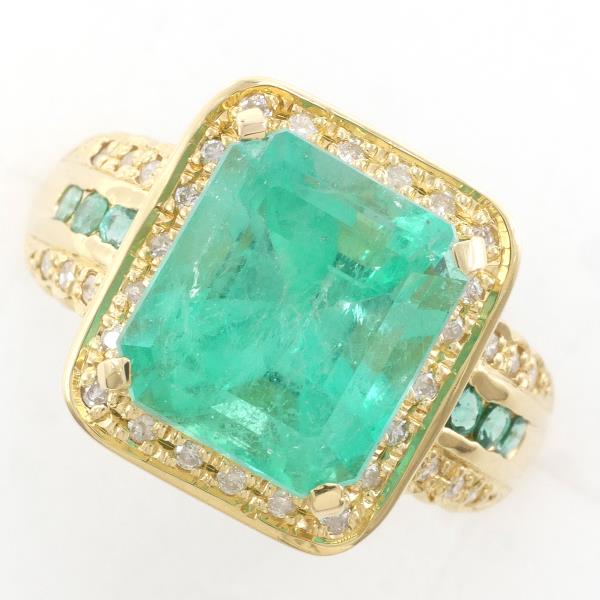 K18 Yellow Gold Emerald Diamond Ring in Excellent Condition