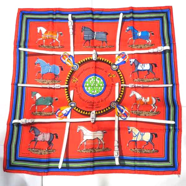 Hermes Silk Scarf Carré 90 Horse Print in Good Condition