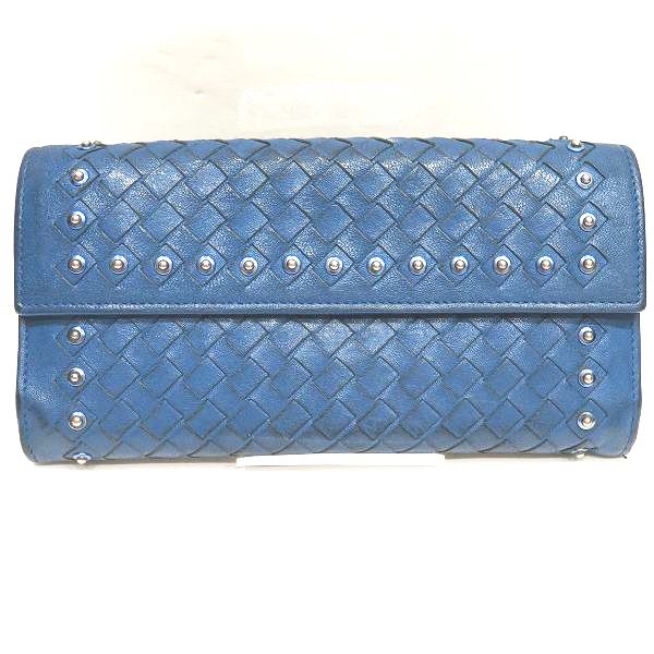 Bottega Veneta Leather Intrecciato Studs Flap Long Wallet in Good Condition