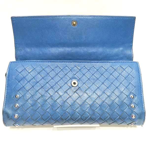 Bottega Veneta Leather Intrecciato Studs Flap Long Wallet in Good Condition