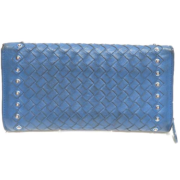 Bottega Veneta Leather Intrecciato Studs Flap Long Wallet in Good Condition