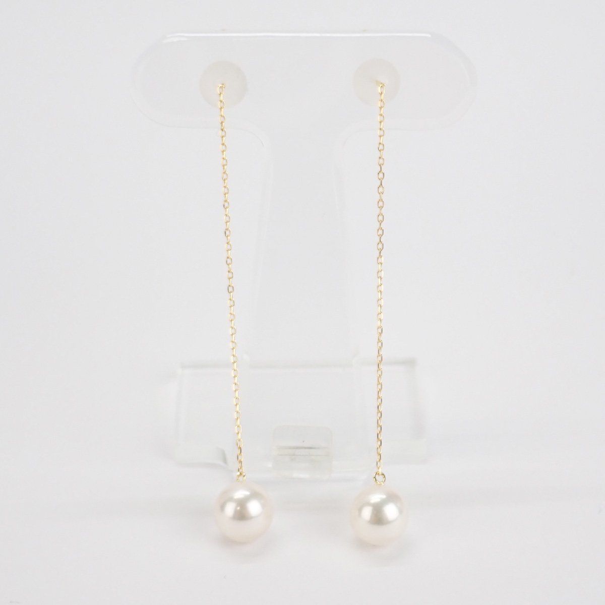 K18YG Women's Design Earrings with 7.5mm Akoya Pearl, White, Never-Used Pre-Owned Item