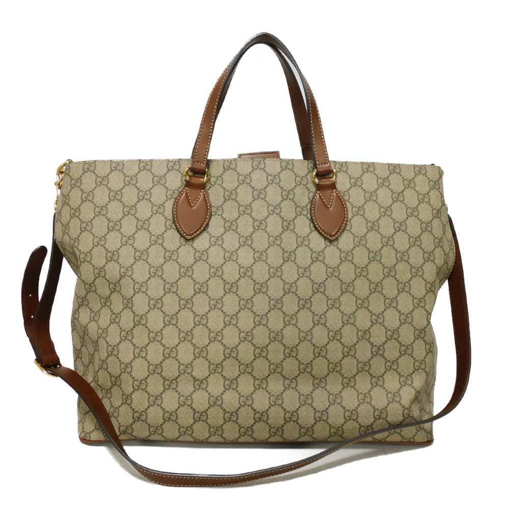 Gucci GG Supreme Canvas Leather Tote Bag