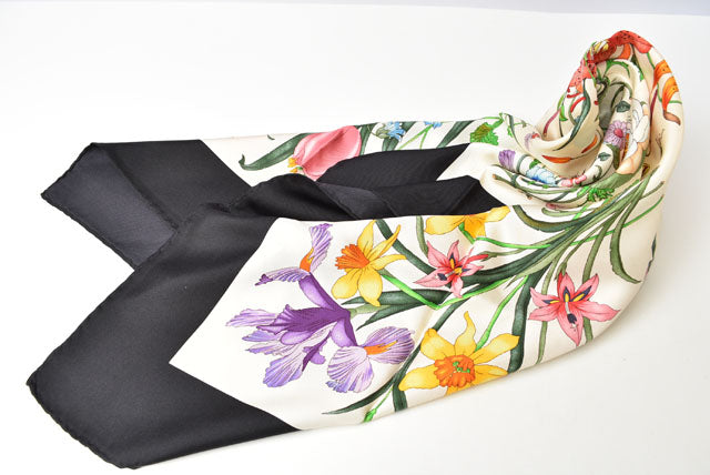 Gucci Silk Scarf Black/White Floral