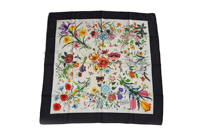 Gucci Silk Scarf Black/White Floral