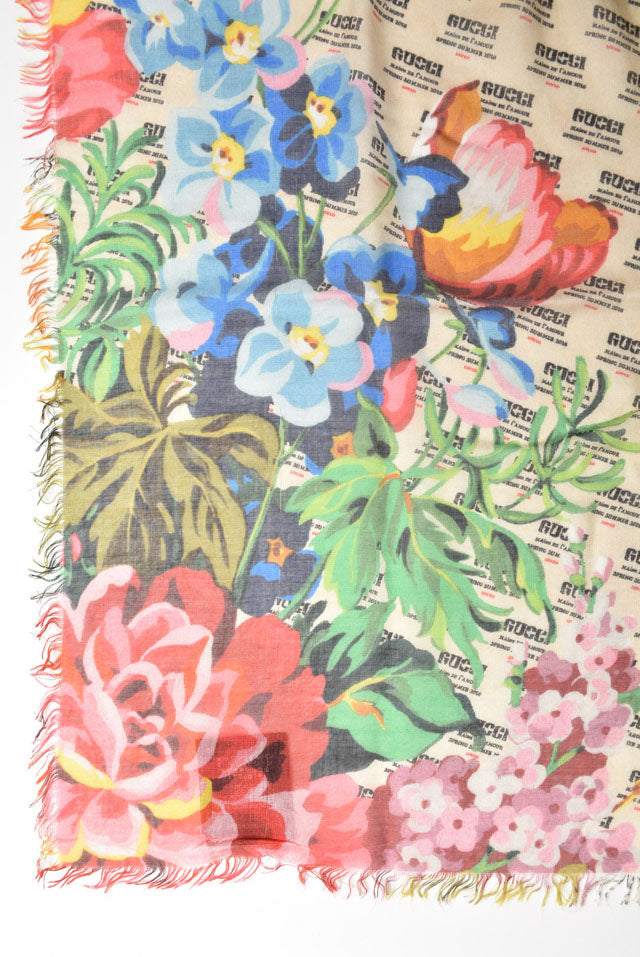 Gucci Silk Twill Scarf Shawl Flower Motif