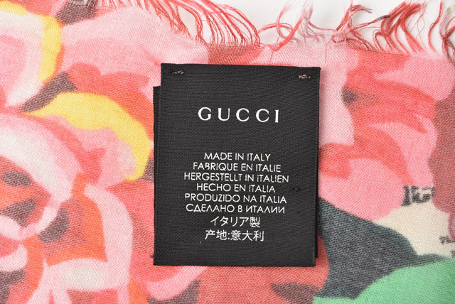 Gucci Silk Twill Scarf Shawl Flower Motif