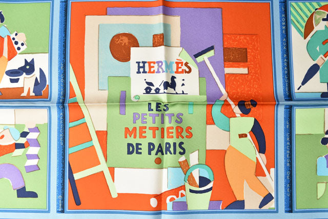 Hermes 100% Silk Scarf Carre 90 LES PETITS METIRS Light Blue/Multi 88x88cm in Pristine Condition