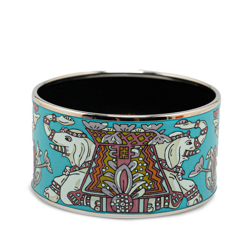 Hermes Enamel TGM Elephant Bangle Bracelet Blue Black Metal