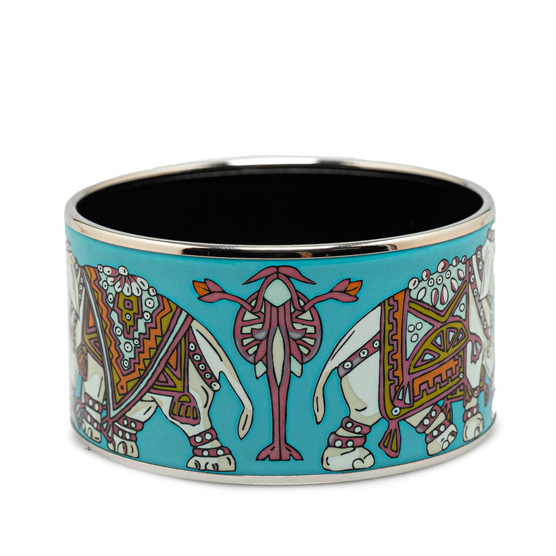 Hermes Enamel TGM Elephant Bangle Bracelet Blue Black Metal