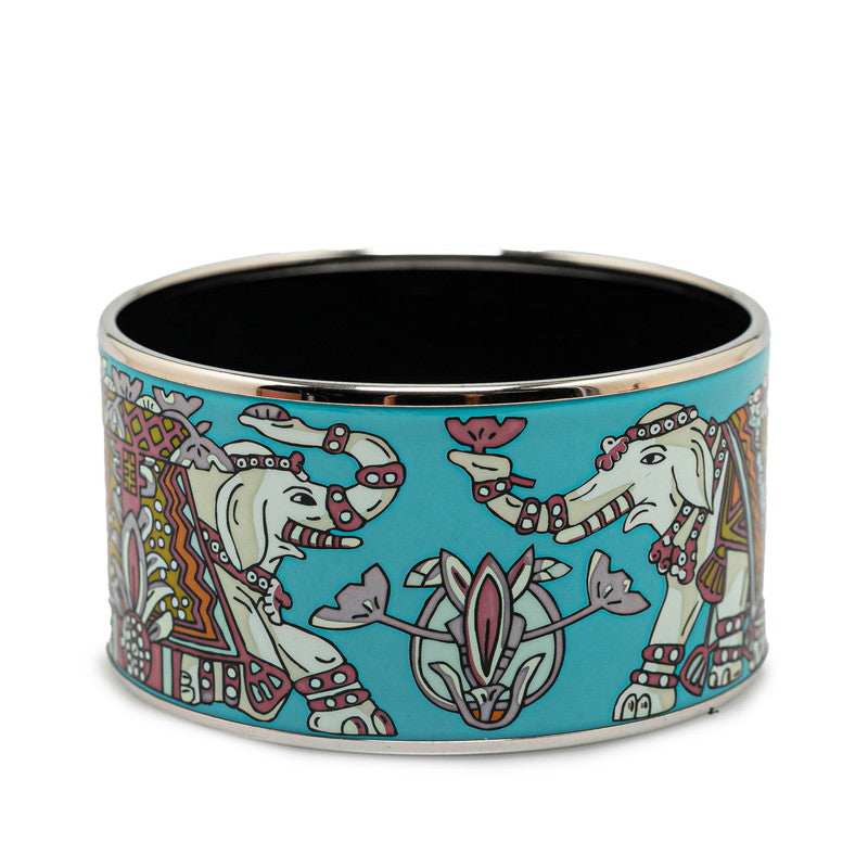 Hermes Enamel TGM Elephant Bangle Bracelet Blue Black Metal