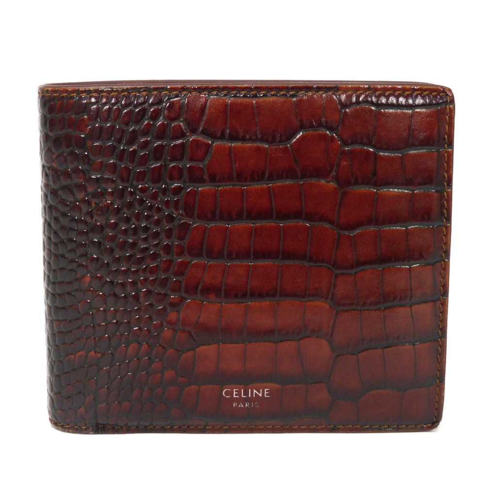 Celine Bifold Wallet Croc-Embossed Calfskin