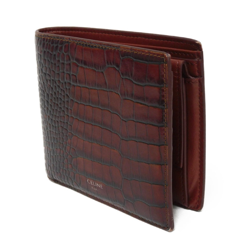 Celine Bifold Wallet Croc-Embossed Calfskin