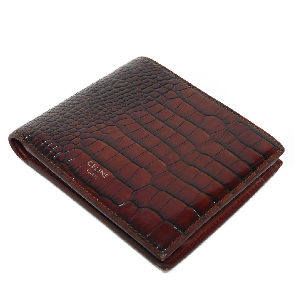 Celine Bifold Wallet Croc-Embossed Calfskin