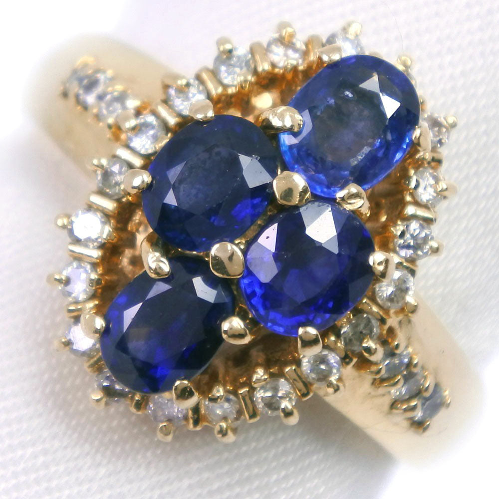 [LuxUness]  Size 10.5 Sapphire & Diamond Ring, K18 Yellow Gold, Blue, Ladies - A Rank Metal Ring in Excellent condition