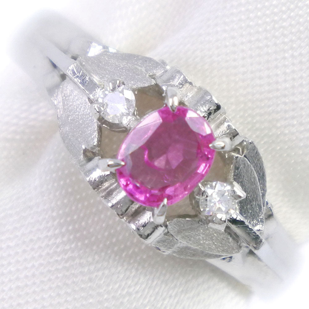 [LuxUness]  Size 9.5 Ruby & Diamond Ring – Pt900 Platinum, Pink, Ladies - A- Rank Metal Ring in Good condition