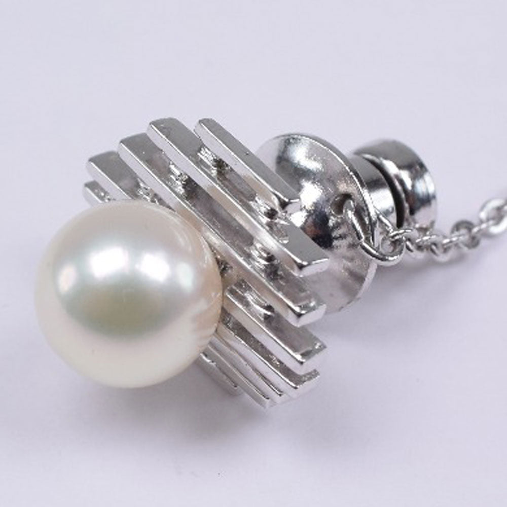 Elegant Pearl Tie Tack Pin, 7.5 mm, in Pt900 Platinum, Ladies, Preloved, A+ Rank