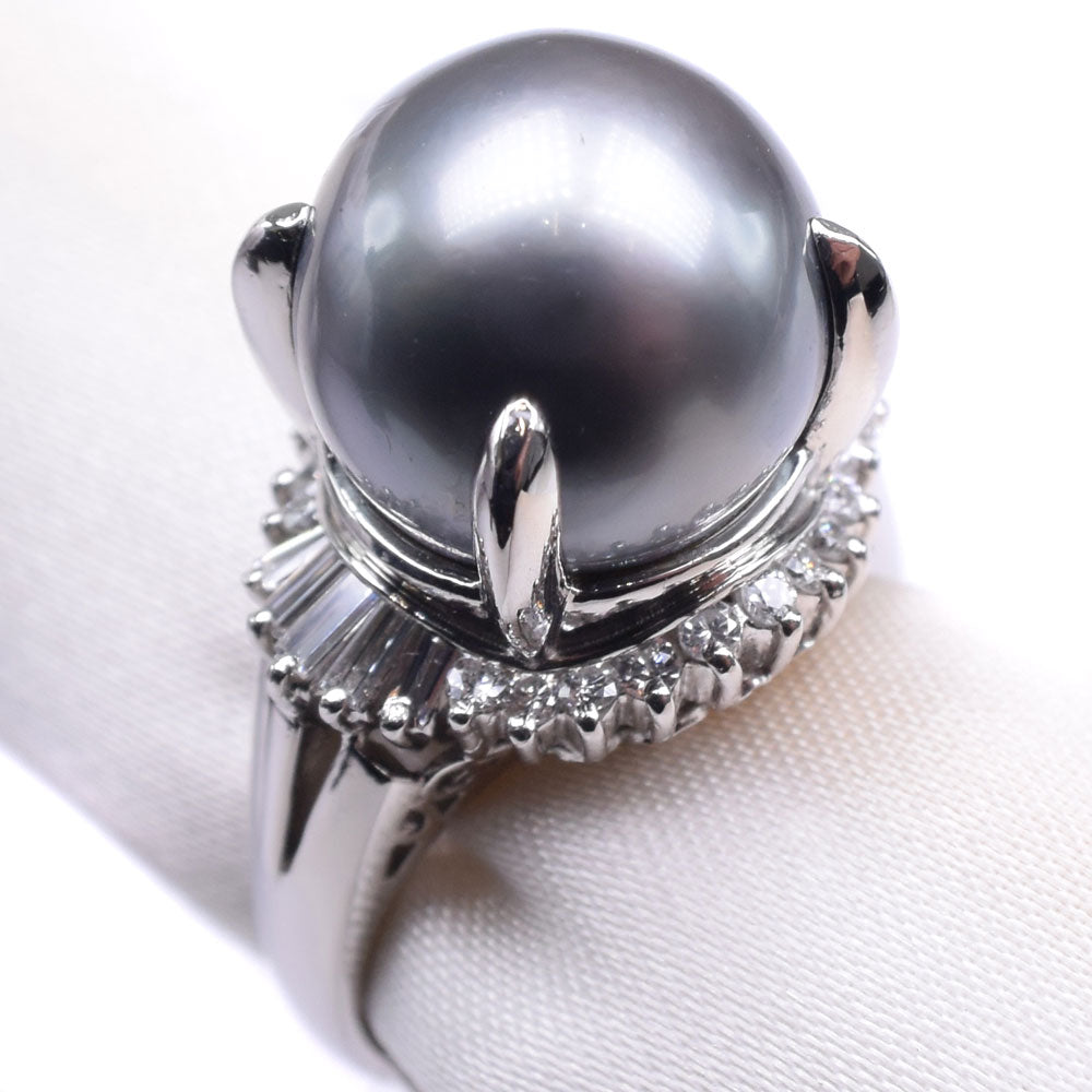 Black Pearl Ring Pt900 Platinum 8.5