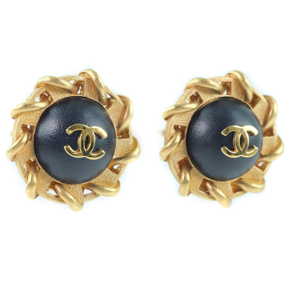 Chanel Gold Plated Leather Earrings