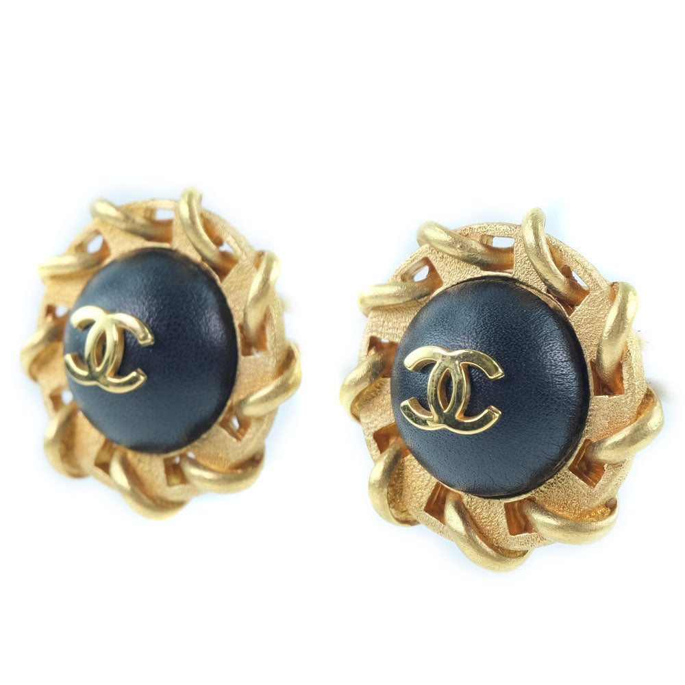 Chanel Gold Plated Leather Earrings