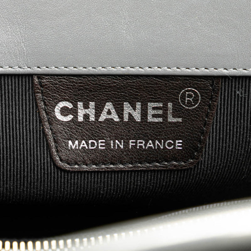 Chanel Chocolate Bar Handbag Gray Silver Leather