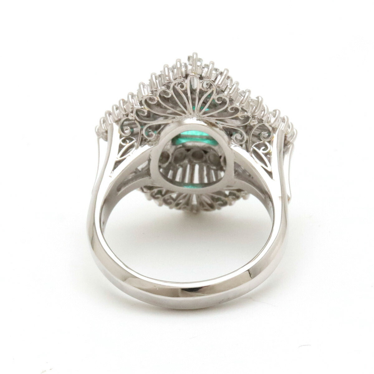 Emerald Diamond Platinum Ring Pt900