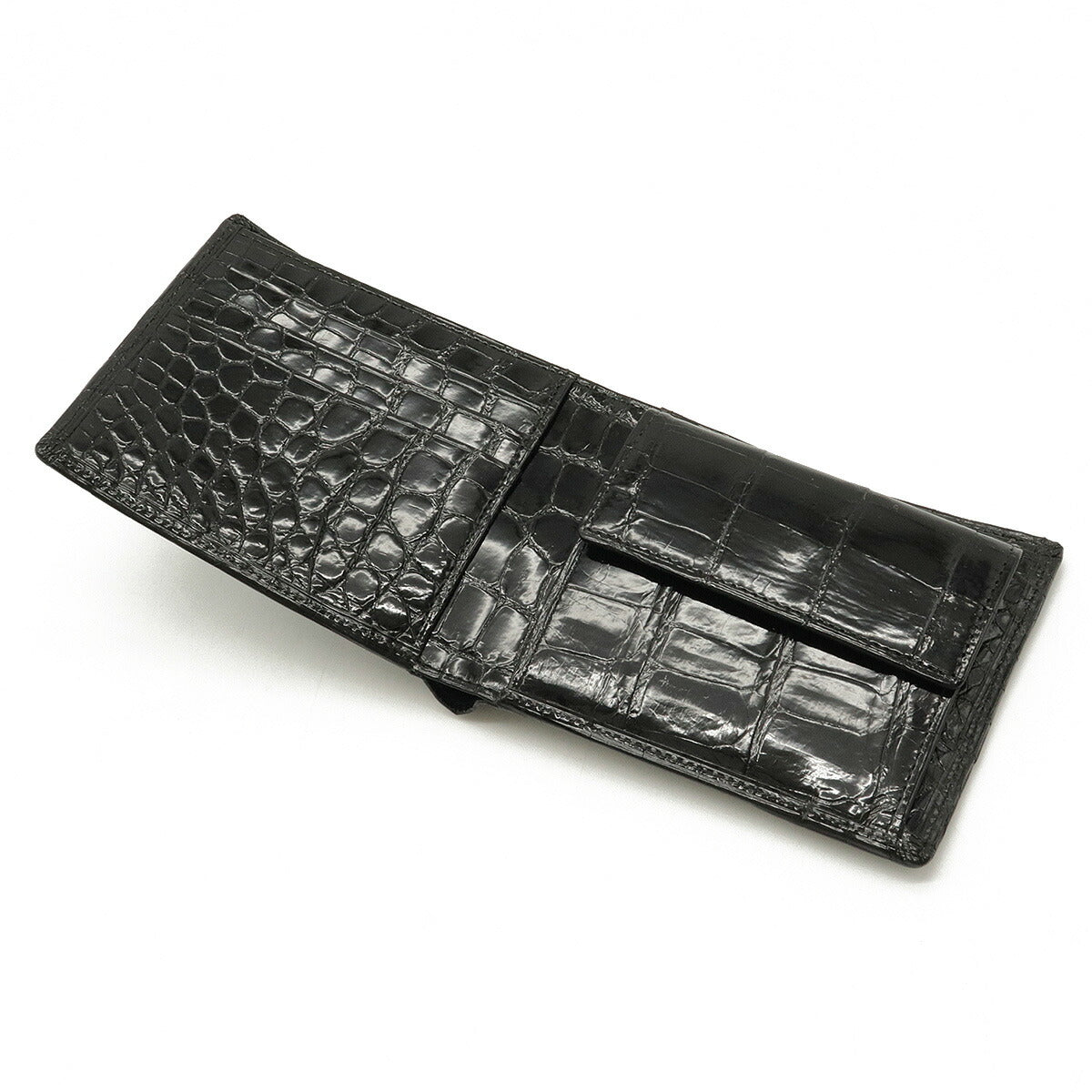 Crocodile Leather Bifold Wallet Black in Pristine Condition