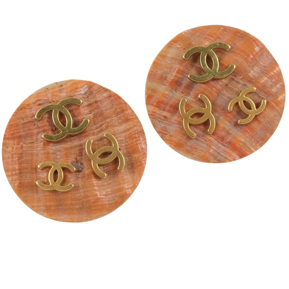 Chanel Coco Mark Earrings Shell Gold Plated