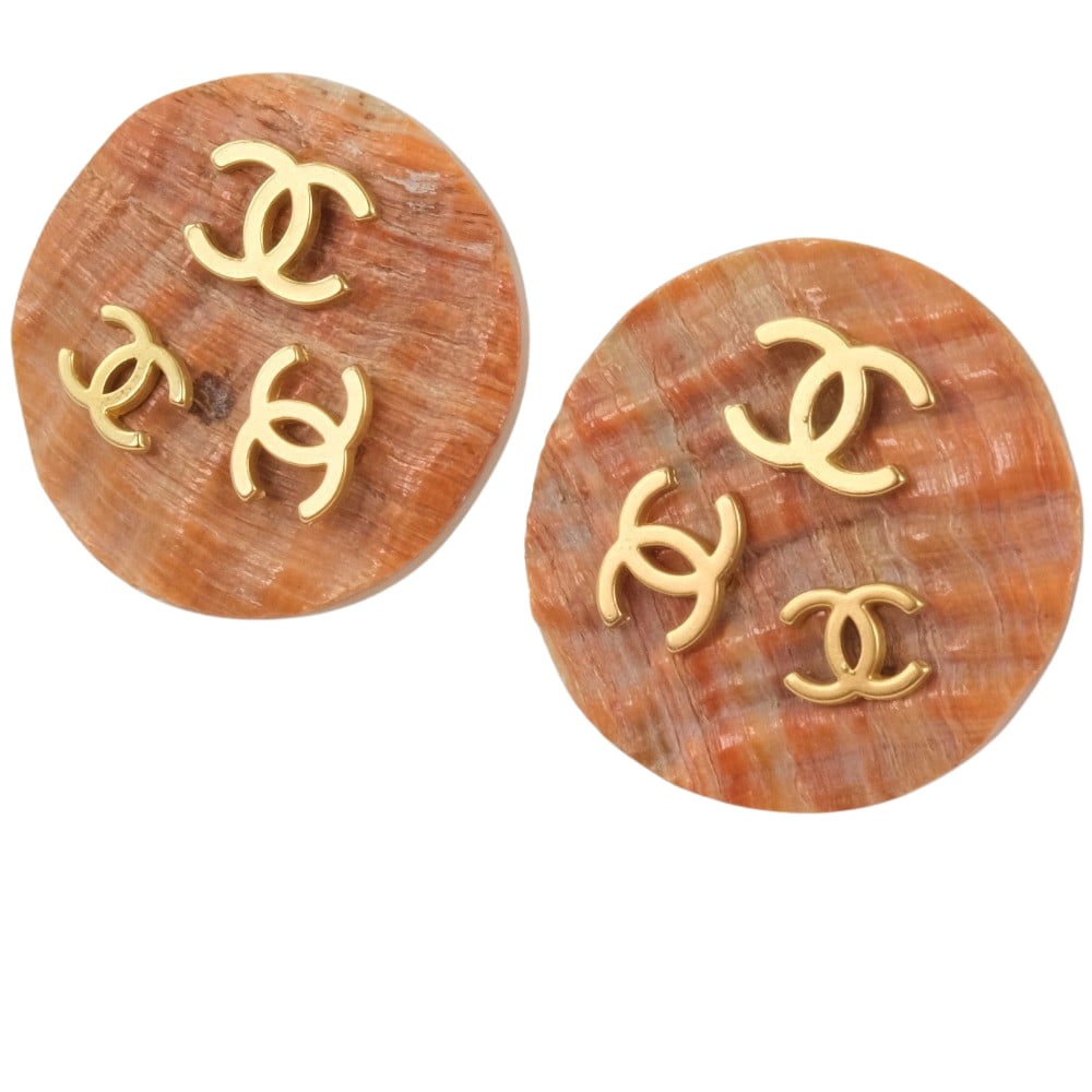 Chanel Coco Mark Earrings Shell Gold Plated