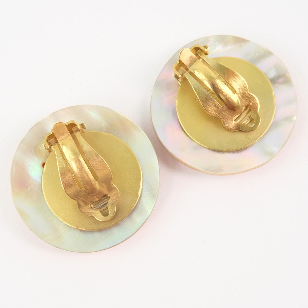 Chanel Coco Mark Earrings Shell Gold Plated