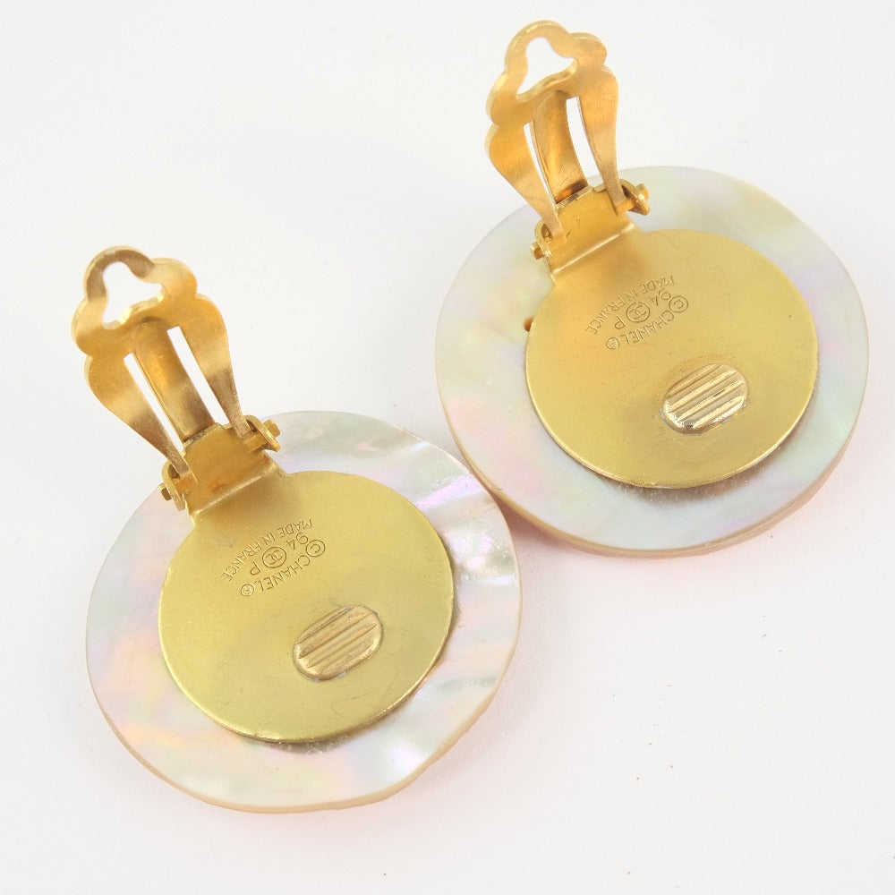 Chanel Coco Mark Earrings Shell Gold Plated