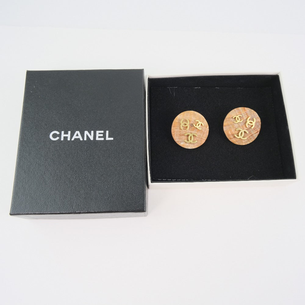 Chanel Coco Mark Earrings Shell Gold Plated