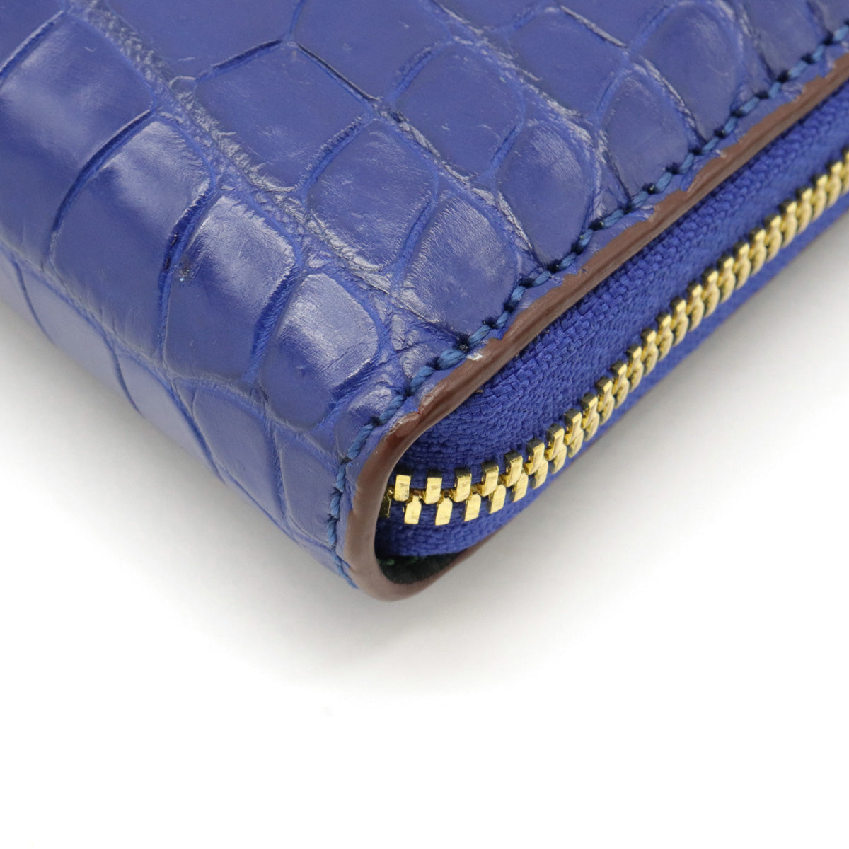 Crocodile Leather Zip Around Wallet Blue in Pristine Condition