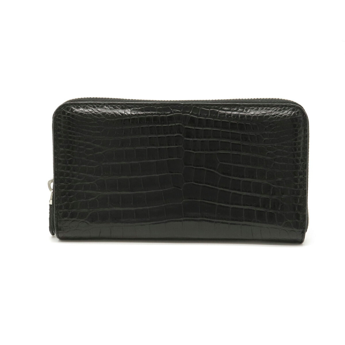 Crocodile Leather Round Zipper Long Wallet Black