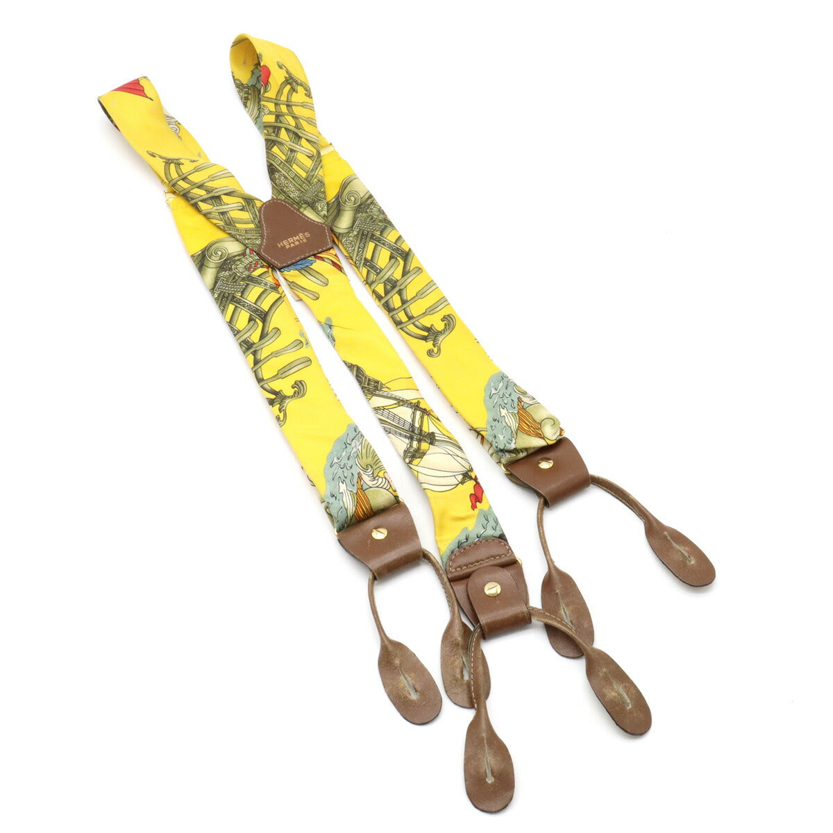 Hermes Silk Leather Suspenders Yellow