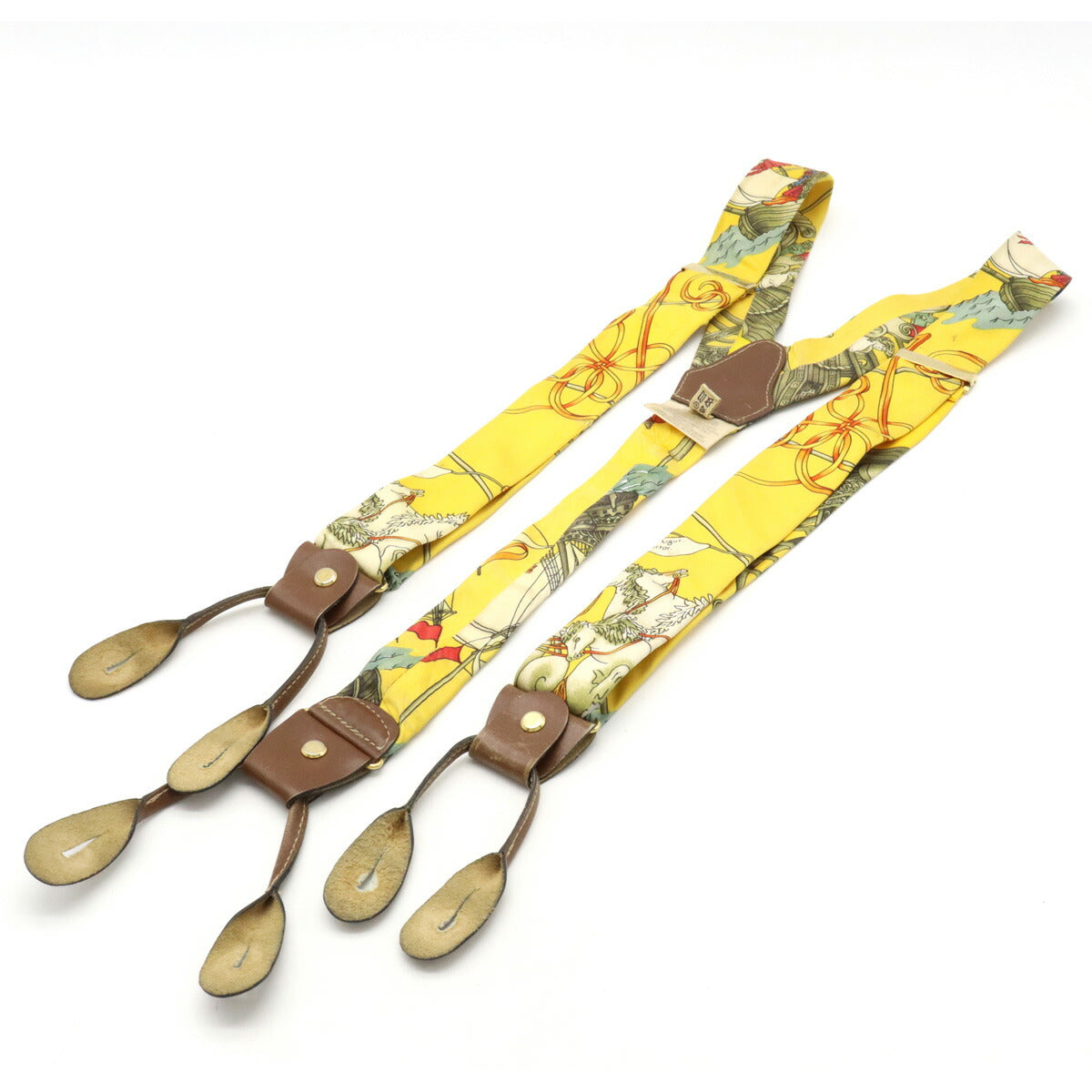 Hermes Silk Leather Suspenders Yellow