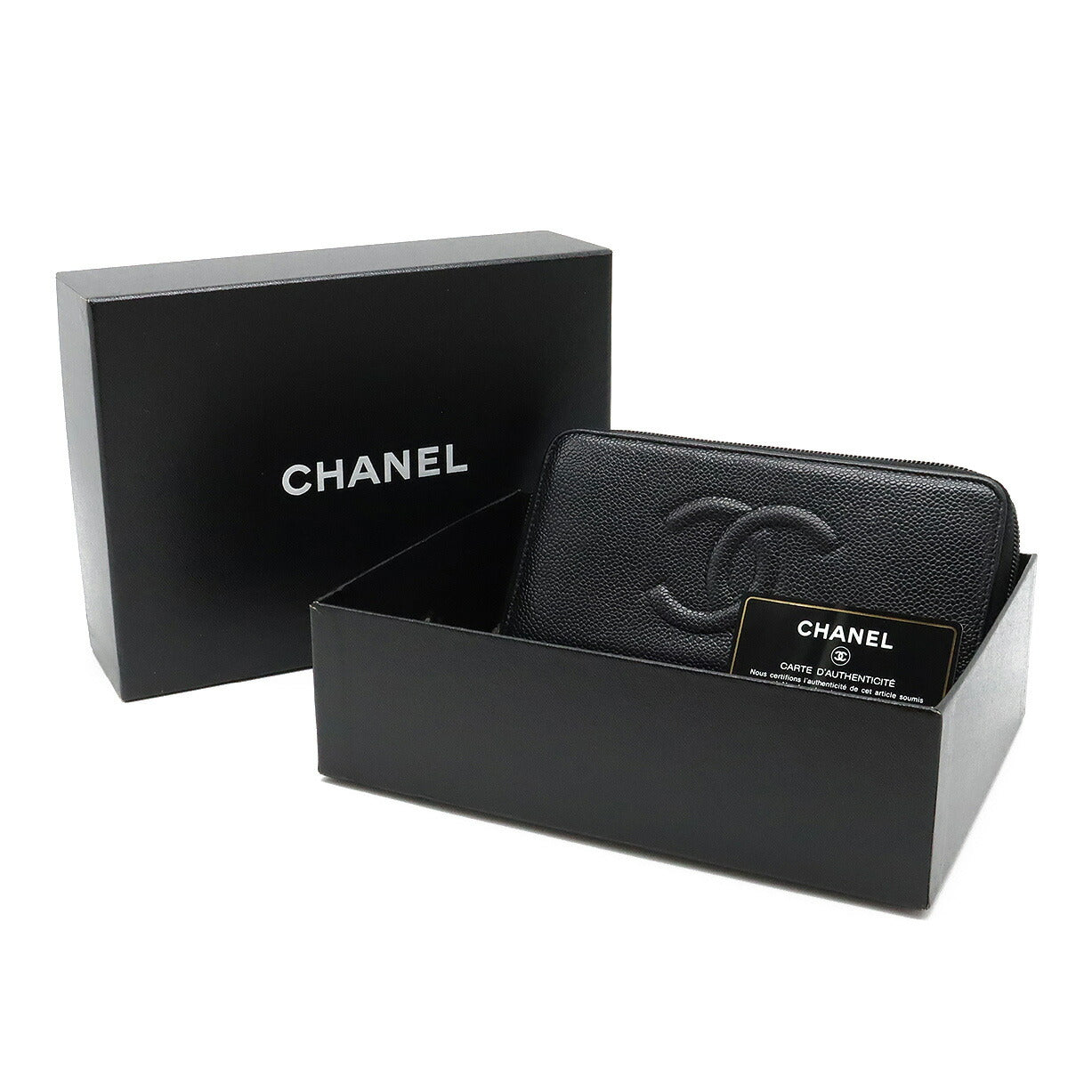 Chanel Caviar Skin Coco Mark Long Wallet Black