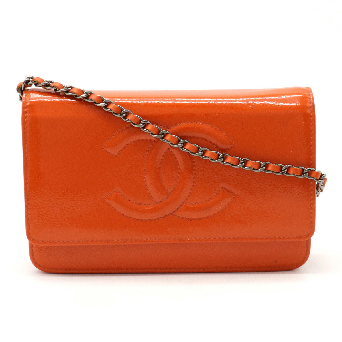 Chanel Patent Leather Chain Wallet Orange