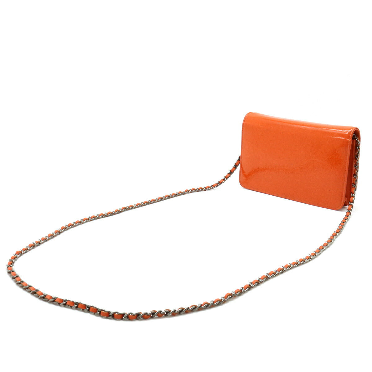 Chanel Patent Leather Chain Wallet Orange