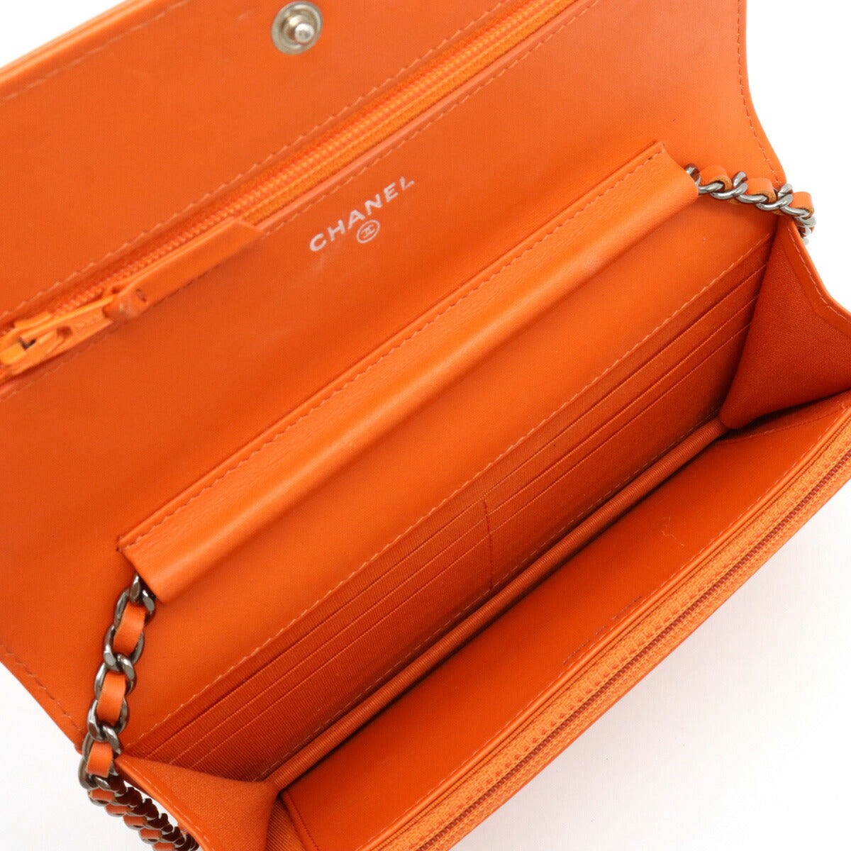 Chanel Patent Leather Chain Wallet Orange