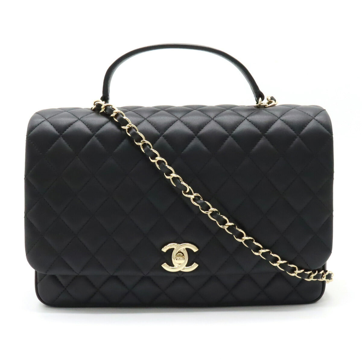 Chanel Lambskin Top Handle Matelasse Coco Mark Handbag