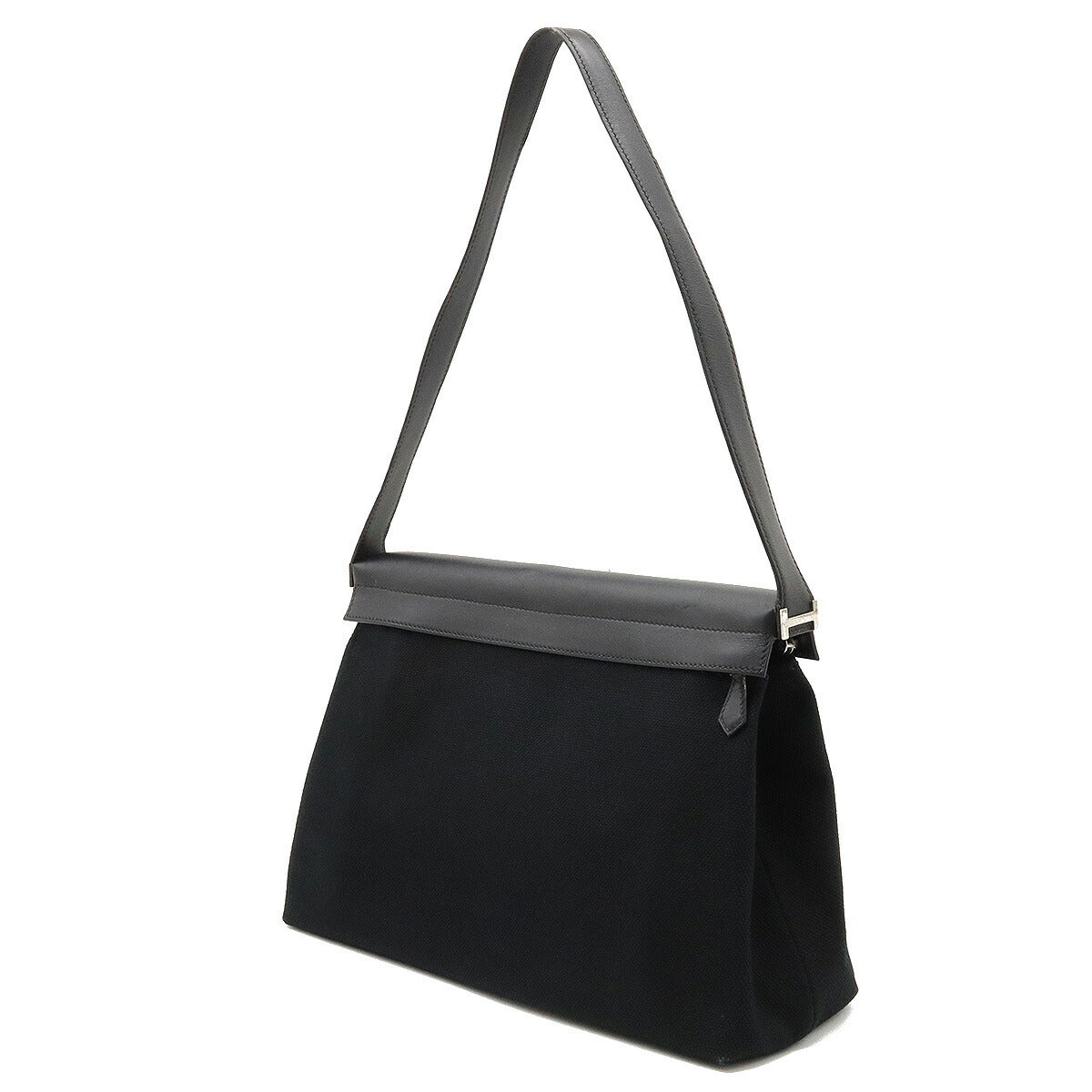 Hermes Canvas Leather Shoulder Bag Black