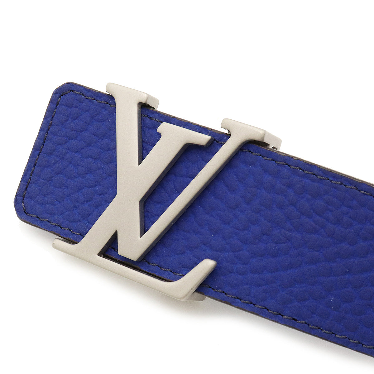 Louis Vuitton Leather Belt Blue Silver Buckle M9125U in Pristine Condition