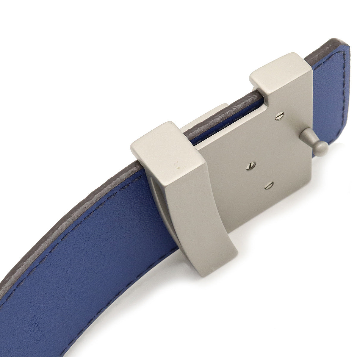 Louis Vuitton Leather Belt Blue Silver Buckle M9125U in Pristine Condition