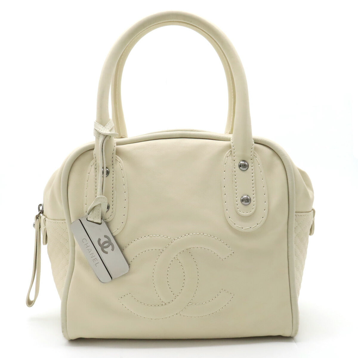 Chanel Leather Mini Boston Bag Ivory