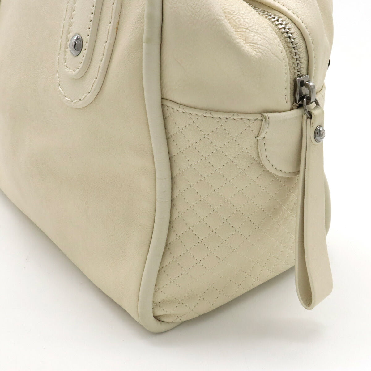 Chanel Leather Mini Boston Bag Ivory