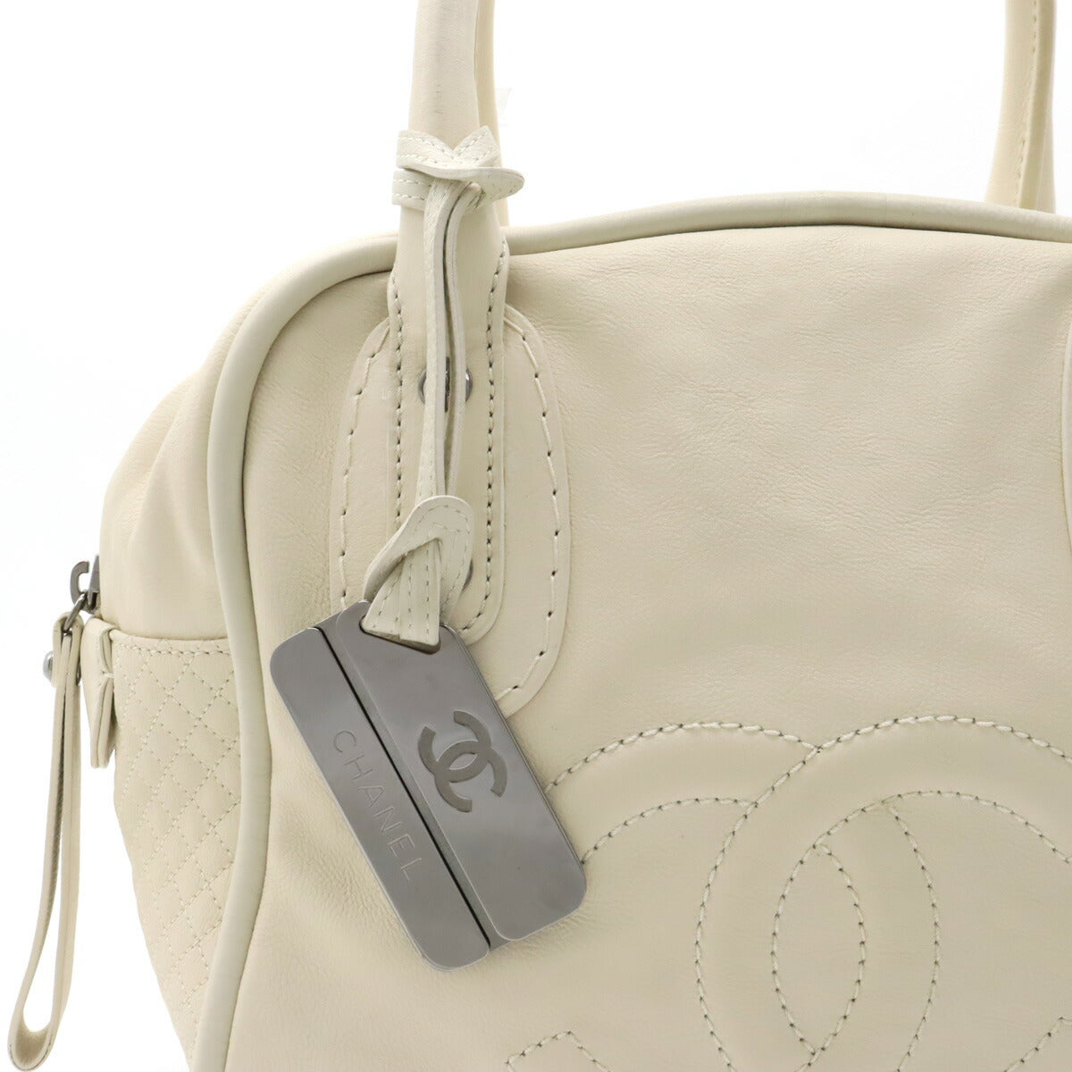 Chanel Leather Mini Boston Bag Ivory